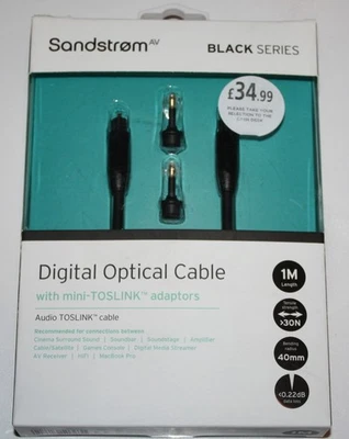 SANDSTROM AV Black Series S1OPT114X Digital Optical Cable 1M- RRP34.99 - Image 1 of 4