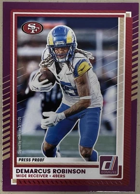 2025 Demarcus Robinson Purple Press Proof Panini Donruss 49ers #173 - Image 1 of 2