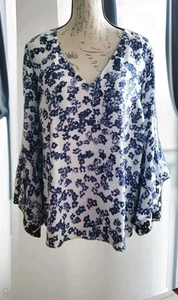 Rachel Rachel Roy Damenbluse blau Blumenmuster V-Ausschnitt Größe 16 W lockere Passform neu - Bild 1 von 13