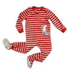 Carter's Toddler Boys Orange Striped Wolf Fleece Footie One Piece PJs Size 5T - Picture 1 of 8