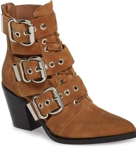 Jeffery Campbell Caceres Damen-Stiefeletten Größe 9 braun Wildleder dreifache Schnalle - Bild 1 von 5