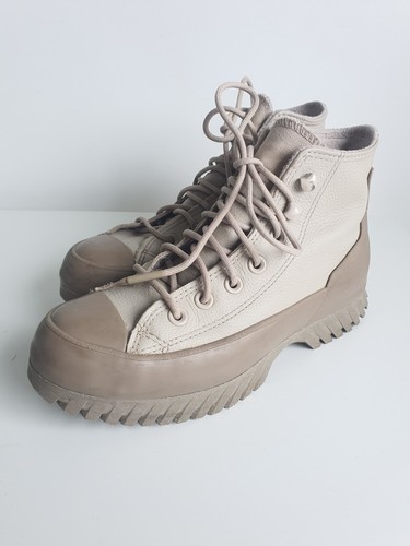 CONVERSE Chuck Taylor All Star scarpe da ginnastica alte beige con lacci in pelle UK 3