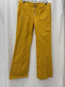 Tory Burch Womens Mustard Yellow Bell bottoms Pants Size 28 Logo Accent - Picture 1 of 9