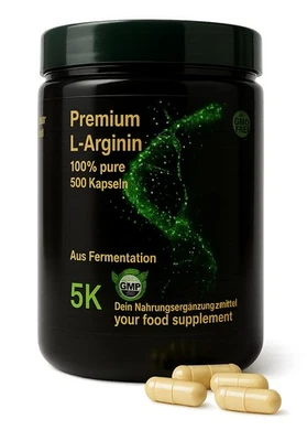L‑Arginin BASE 500 Kapseln | 2,5 – 5 g Tagesdosis | Vegan | NO‑Booster - Bild 1 von 4