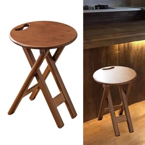 Bamboo Folding Stool Round with Handle Kitchen Chair for Indoor Home Kitchen - Picture 1 of 7