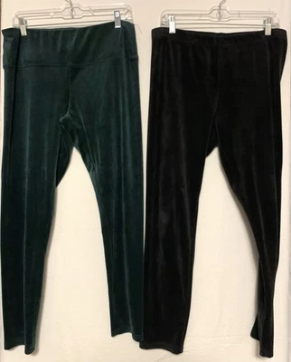 Time And True Stretch Leggings Lot Womens XL 16 18 Black & Green Velour Velvet - Image 1 of 4