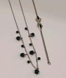 Vintage Sterling Silber Halskette und Armband Mex 925 Glasperle schwarzer Onyx  - Bild 1 von 10