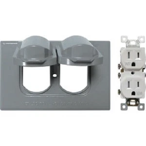 4-Southwire 1-Gang Horizontal Gray Weatherproof Cover W/Duplex WRTR Receptacle - Picture 1 of 1