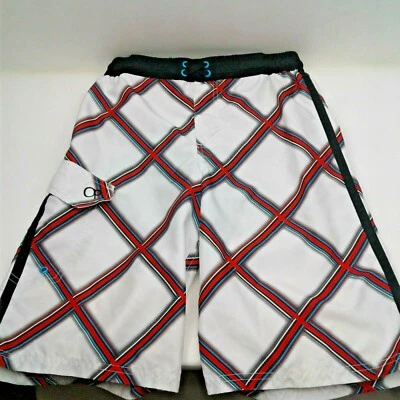 Pantalones Cortos de Natación/Board Juvenil OP Blanco Con Rayas Rojas/Negras y Azules Juveniles XL (14-16) Foto 1 de 4