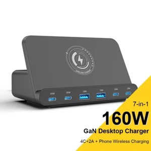 Stazione di ricarica wireless telefono caricatore rapido 6 porte 160 W multi USB tipo C PD 65 W - Foto 1 di 13