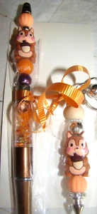Squirrel Floatie Beaded 7" Ballpoint Pen & Keychain Gift Set Autumn Fall - Picture 1 of 6