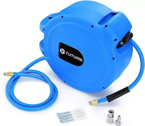 Professional Workshop Air Compressor Retractable 50Ft. Air Hose Reel w Fittings - Picture 1 of 8