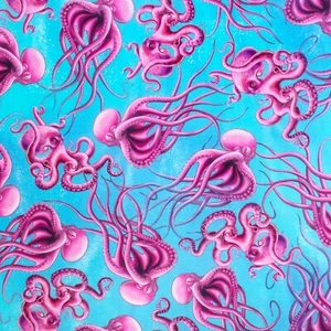 100% Cotton Fabric Michael Miller - Squid Pro Quo - Blue Octopus Underwater Sea - Picture 1 of 6