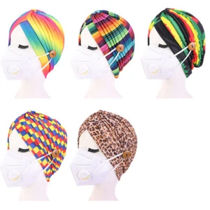 Women Hat With Button Elastic Cotton Turban Hat Headscarf Muslim Nurse Hat + - Picture 1 of 17