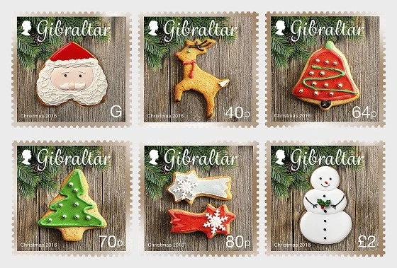 gibraltar ca 2016 christmas noel navidad santa klaus snowman fir bell 6v mnh ** - Image 1 of 1