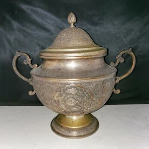 Perser? Handziseliert ? Vögel Blumen Metall Deckeldose Einäscherung Urne ca. 8"H - Bild 1 von 12