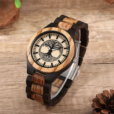 Tree Of Life Engraved Wooden Watch for Men Lightweight Analog Quartz Wood Watch - Image 1 of 4