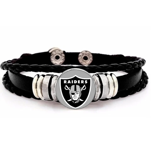 Las Vegas Raiders Mens Womens Black Leather Bracelet Football  w GiftPg D14 Cover