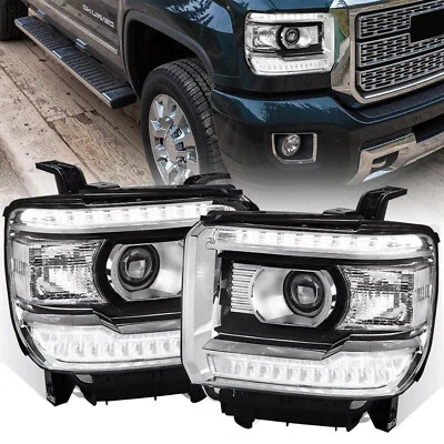 Faros proyectores transparentes para GMC Sierra 1500 2500HD 2014-2019 tira LED Foto 1 de 4