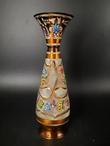 Turkish Gulistan Etched Enameled Copper Metal Vase Angels Floral - Picture 1 of 13