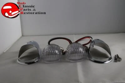 Guide Style Headlight Chrome LED Turn Signal Marker Light Housings Clear 1157 UK - Image 1 of 4