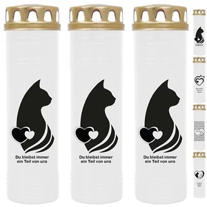 Grabkerze 3er Pack Grablicht Weiß 7-Tage Brenndauer 170h Grablampe Grab Katze 2 - Bild 1 von 25