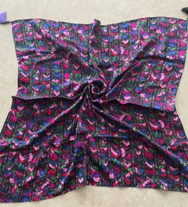 Vintage Diane Freis Scarf Floral Square Purple Pink Blue Tassels Original Bag - Picture 1 of 9