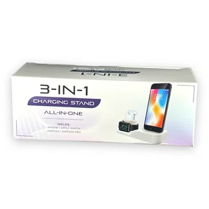 Soporte Cargador 3 en 1 Apple Watch Air Pods Pro iPhone Station Negro o Blanco NUEVO - Imagen 1 de 8