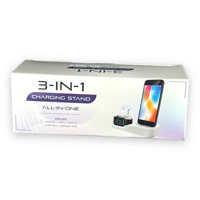 3-in-1 Charger Stand Apple Watch Air Pods Pro iPhone Station Black or White NEW - Image 1 of 4