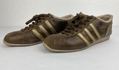 Adidas Saigón Talla US 6 Marrón Dorado Imitación Piel Tres Rayas Zapatilla Zapato Con Cordones Y2K Foto 1 de 4