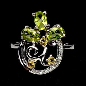 925 Sterling Silver Ring Oval Peridot 6x4mm Natural Gemstone Jewelry Size 8 - Picture 1 of 13