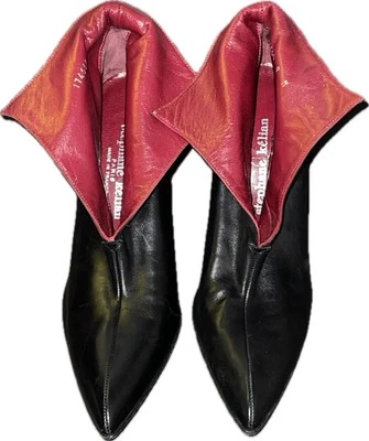 VTG STEPHANE KELIAN PARIS LEATHER ANKLE BOOTIES BLACK RED POINTED TOE 9 M FRANCE - Image 1 of 4