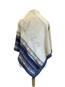 Jean Parel Paris 100% Seide Schal Reiterkutsche Pferdezügel blau gold #A77 - Bild 1 von 8