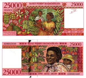 1998 Madagascar P82 25000 Francs 5000 Ariary banknote UNC - Picture 1 of 1