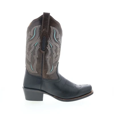 Jama Old West 18008 Womens Black Leather Slip On Cowboy Western Boots