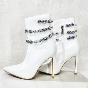 Allure Sexy Stiletto High Heels White Ankle Boot Chelsea Boots - Picture 1 of 6
