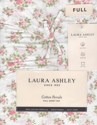 Laura Ashley Full Sheet Set Leanna Rose Pink 4pc Cottage Farmhouse Chic Green - Image 1 of 4
