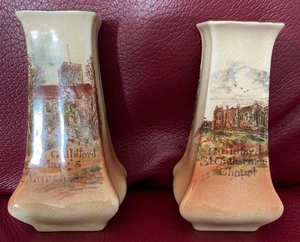 A Rear Pair of Antique Royal Doulton Guilford Churches Small Vase c1920s - Picture 1 of 12