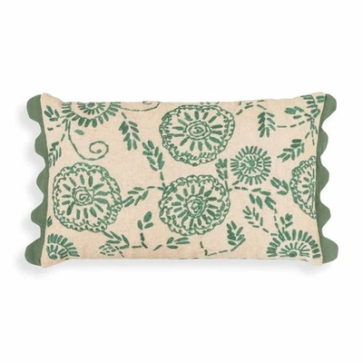 Pemberly Row Aqua Embroidered Cotton Flex 20" x 12" Accent Cushion - Image 1 of 4