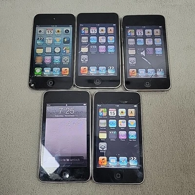 Lot of 5 Apple iPod touch For Parts Cracked Screens Tested As-Is Some Unlocked - Image 1 of 4