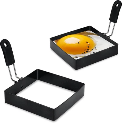 2-Pack 4'' Square Egg Rings Set, Silicone Handle, Stainless Steel, Nonstick, for - Image 1 of 4