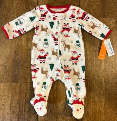 Pijama Carters Navidad Vacaciones Papá Noel 3 Meses Vellón Dormir 2 Vías Cremallera Pies Foto 1 de 4
