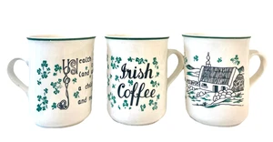 Carrigdhoun Pottery Irish Coffee Mug Set Of 3 Ireland Shamrocks Vintage Blessing - Picture 1 of 14