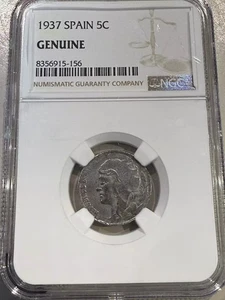 Spanien 5 Centimos 1937, NGC original, "Zweite Republik" (1931 - 1939) - Bild 1 von 2