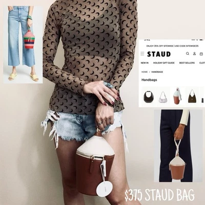 Bolso de cuero de lino en contraste STAUD Minnow $375 nuevo Foto 1 de 4