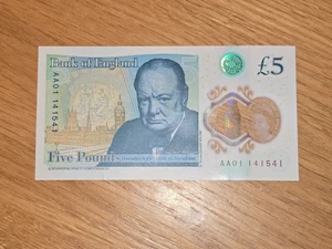 Sammlerstück AA01 British Sterling £5 fünf Pfund Polymer NOTE niedrige Seriennummer - Bild 1 von 2