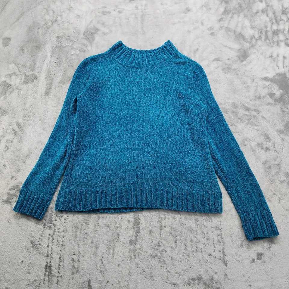 White Stag Sweater Womens M Blue Mock Neck Pull Over Chenille Knit Soft Cozy - Image 1 of 4