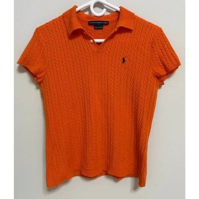 Polo Ralph Lauren Golf Women's Striped Cable-Knit Polo Shirt Cashmere Orange Med - Image 1 of 4