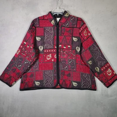 Chaqueta tapiz Mary McFadden para mujer 2X roja hoja de cachemira cremallera completa arte para usar Foto 1 de 4