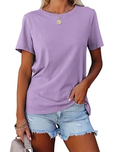 Women's T Shirts Short Sleeve Color Block/Solid Tops Casual Summer Tees Size - L - Picture 1 of 5